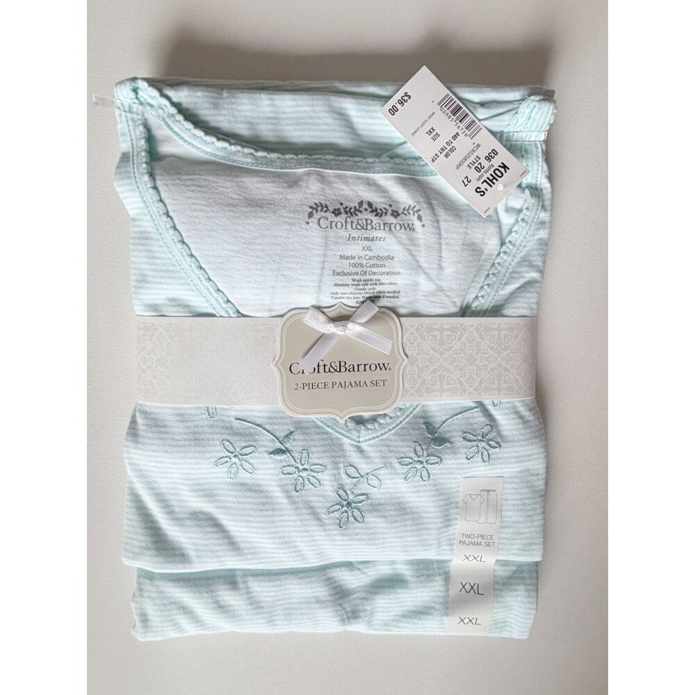 Croft & Barrow Women’s XXL Blue White Striped Cotton Pajama Set NWT